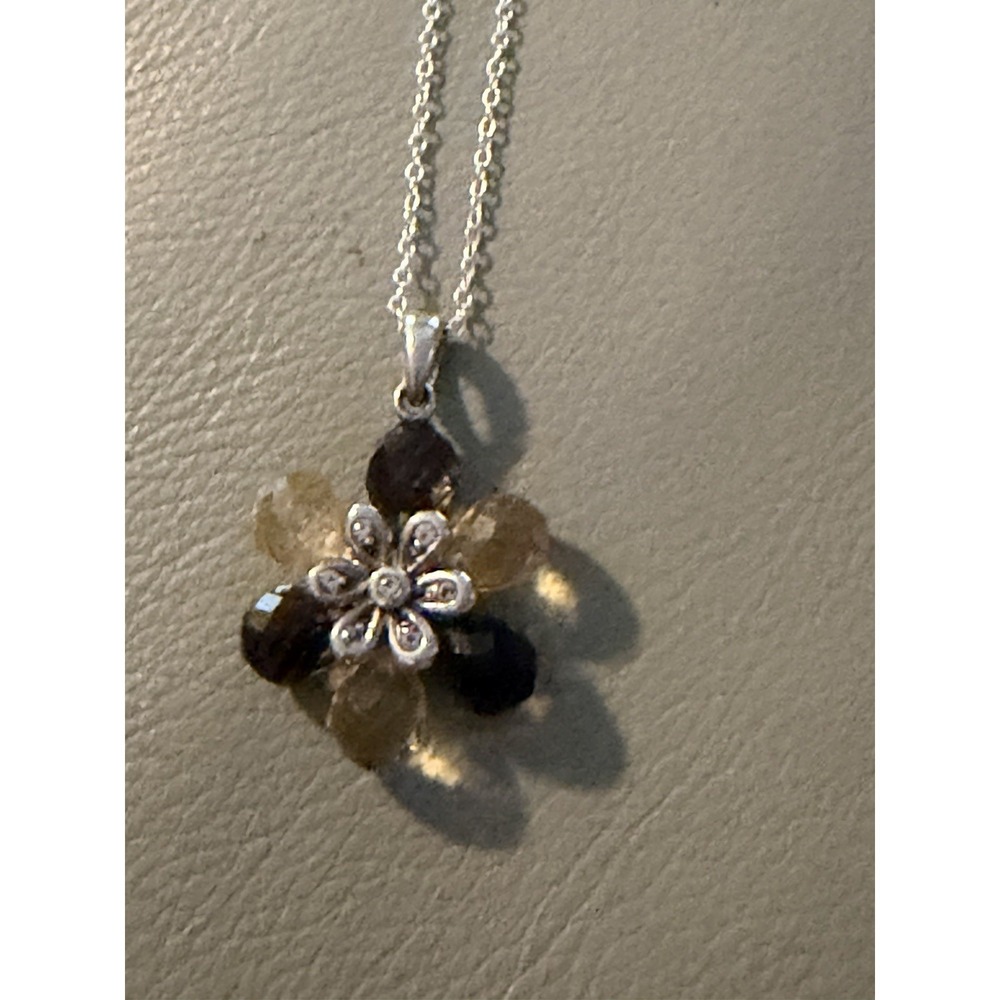 Sterling Silver 925 Citrine Crystal Floral Flower JC Necklace 18" Chain #449